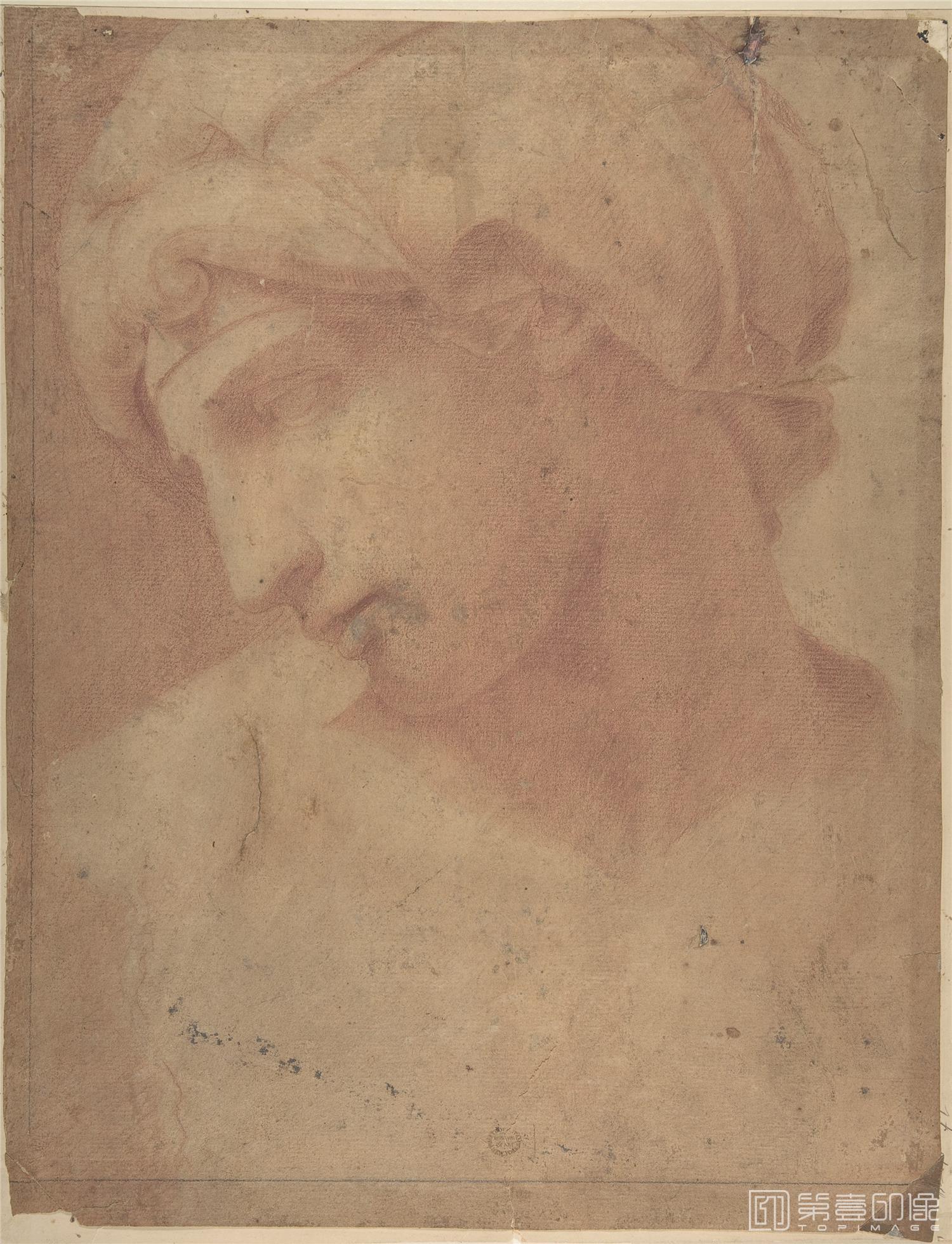 素描-美国纽约大都会美术馆素描藏画-AnonymousDrawing of the Head of Michelangelo's Dawn-0125